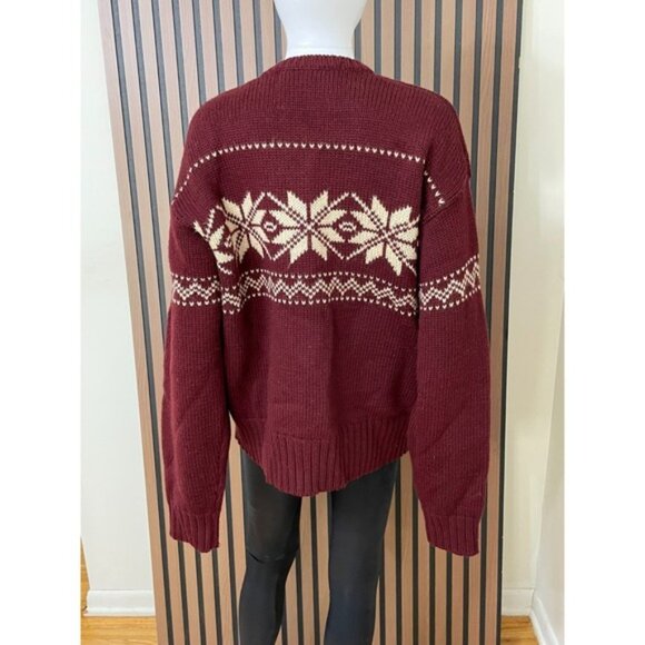 Abercrombie & Fitch Men's L 100% Wool Red Fair Isle Nordic Sweater Vintage Y2k - Picture 2 of 8